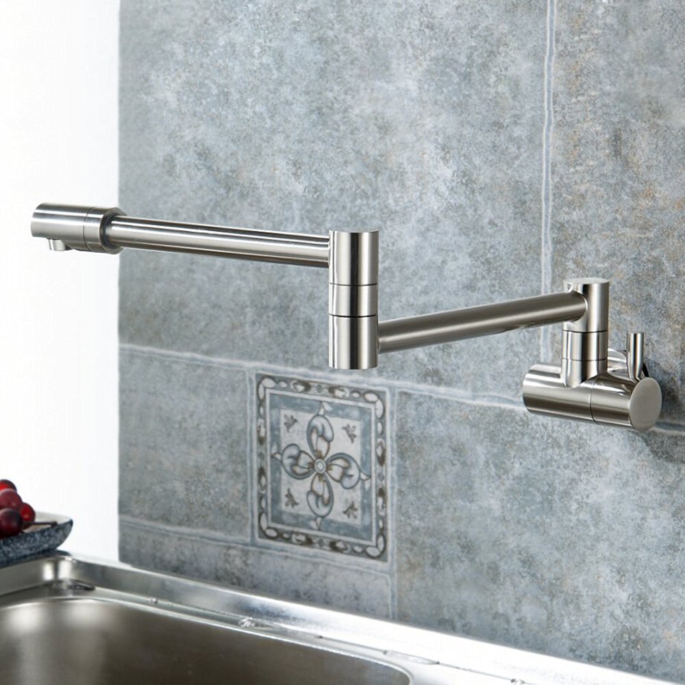 Puriscal Double Joint Wall Mount Stainless Steel Kitchen Sink Faucet